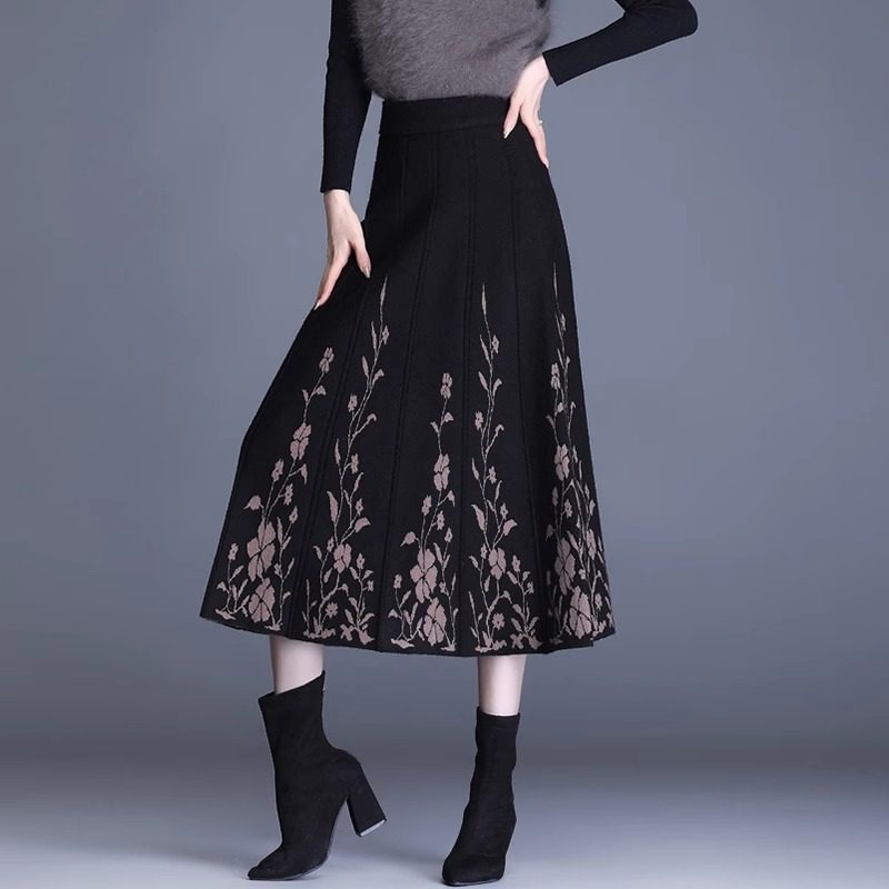 2025秋冬复古针织半身裙女大码高腰气质洋气格子中长款过膝a字裙,淘宝优惠券,粉丝福利购,淘宝优惠卷