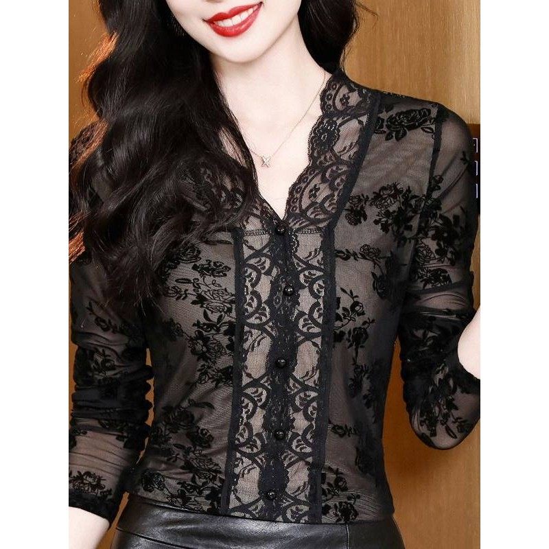 2026秋季新款蕾丝V领长袖加绒打底衫女内搭洋气时尚百搭显瘦上衣,淘宝优惠券,粉丝福利购,淘宝优惠卷