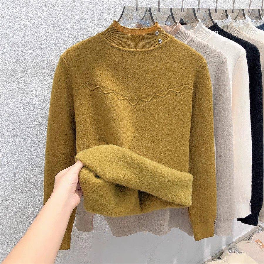 半高领一体绒打底衫女士春秋装2025新款爆款高级好看加绒加厚毛衣,淘宝优惠券,粉丝福利购,淘宝优惠卷