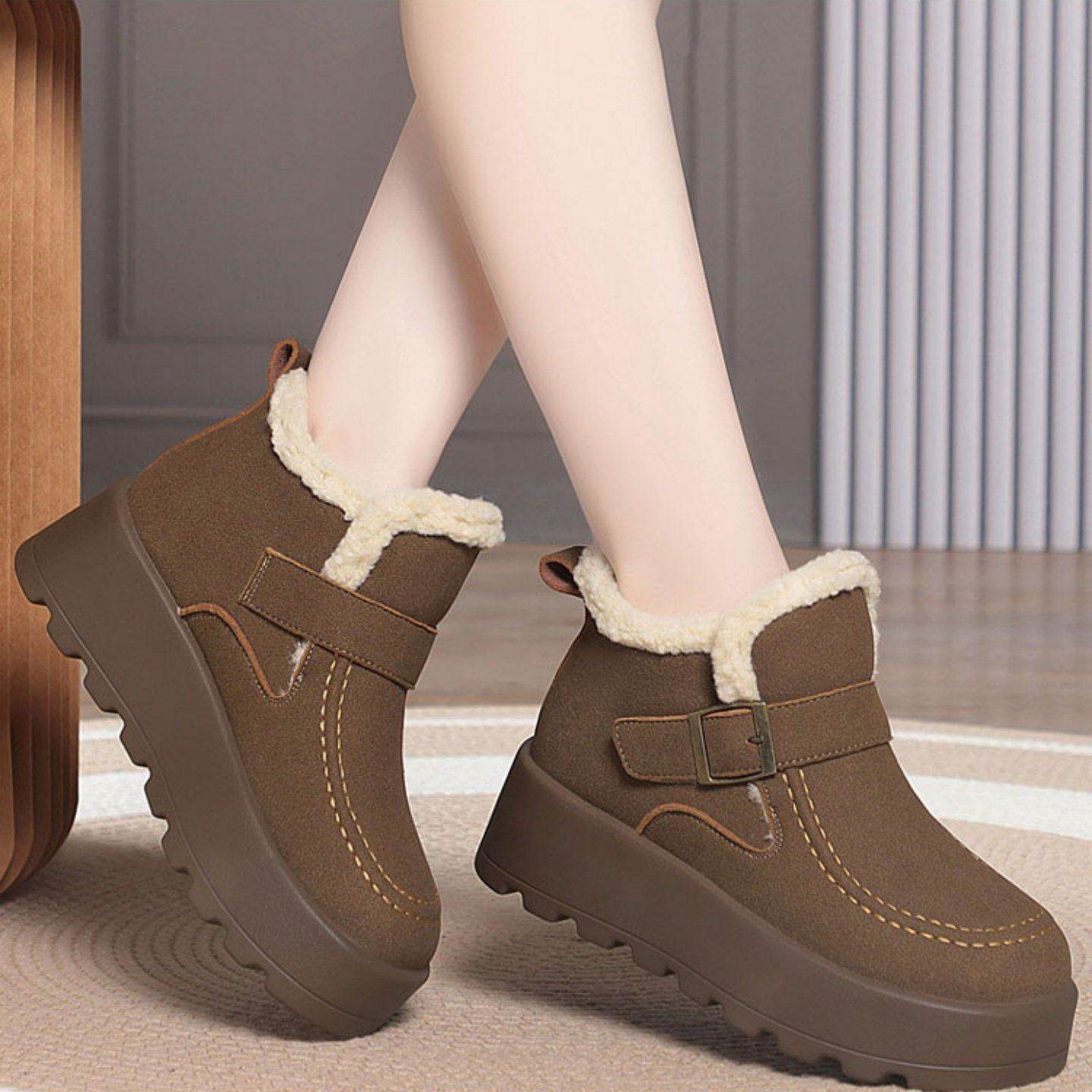 厚底加绒棉靴真皮保暖雪地靴女2026冬季新款防水防滑勃肯棉鞋女鞋,淘宝优惠券,粉丝福利购,淘宝优惠卷