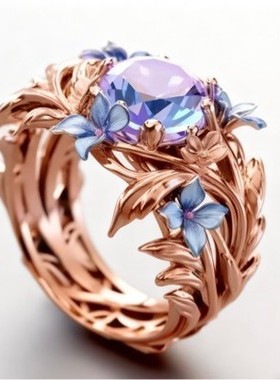 新款热卖欧美热销鸢尾花珐琅彩油戒指炫彩锆石时尚指环