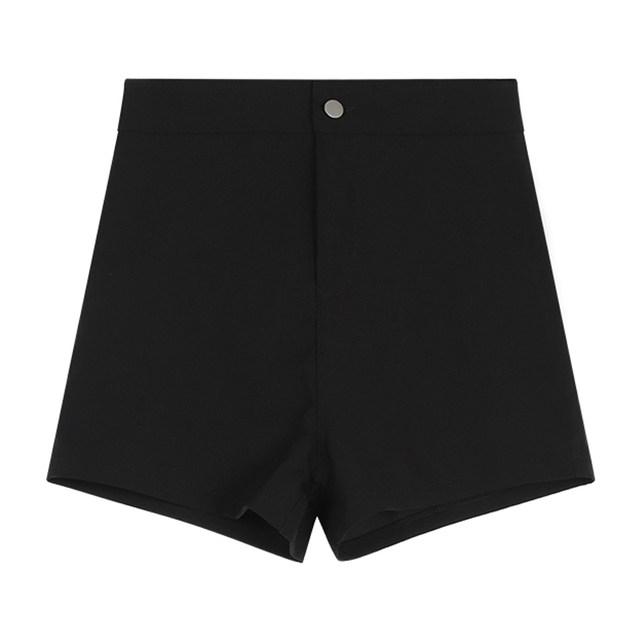 Large size crotch-covering black tight hottie wide-legged hot pants for women