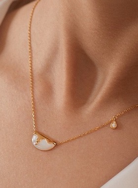 neverfar半月水滴白贝母项链