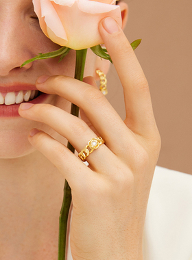 Neverfar玫瑰母贝链条戒指