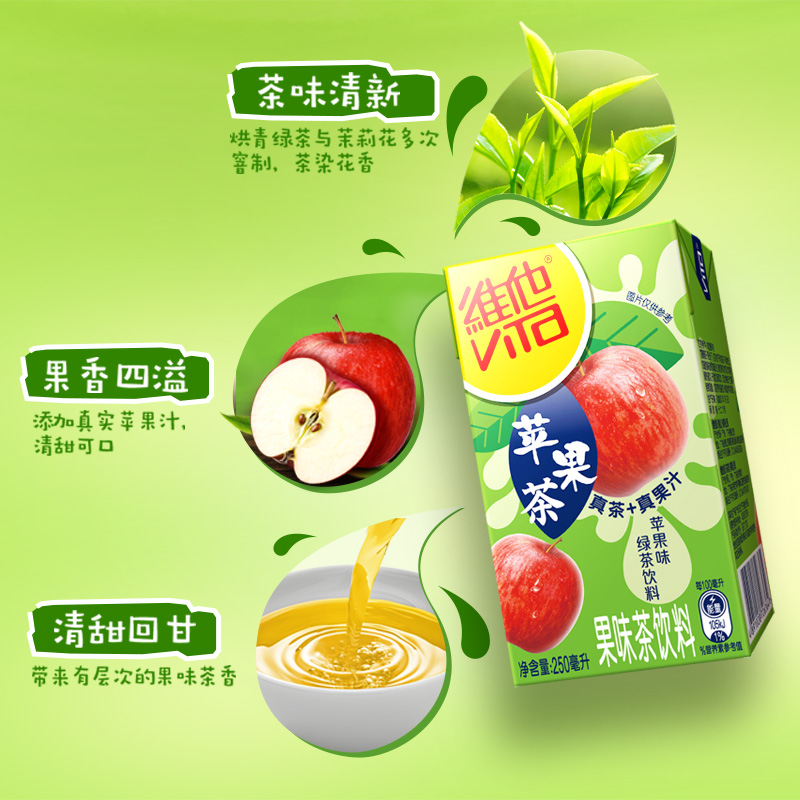【新品上市】Vita维他苹果味绿茶饮料绿茶饮品250ml*24盒整箱囤货