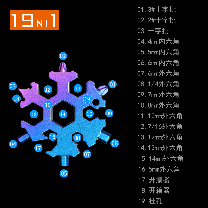 度量全钢雪花工具卡多功能扳手内外六角螺丝刀便携迷你组合开瓶器 - 图3