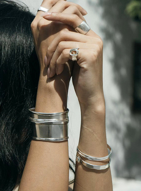 进化论/EnSage 官方授权设计师品牌纯银手工手镯素面宽手镯