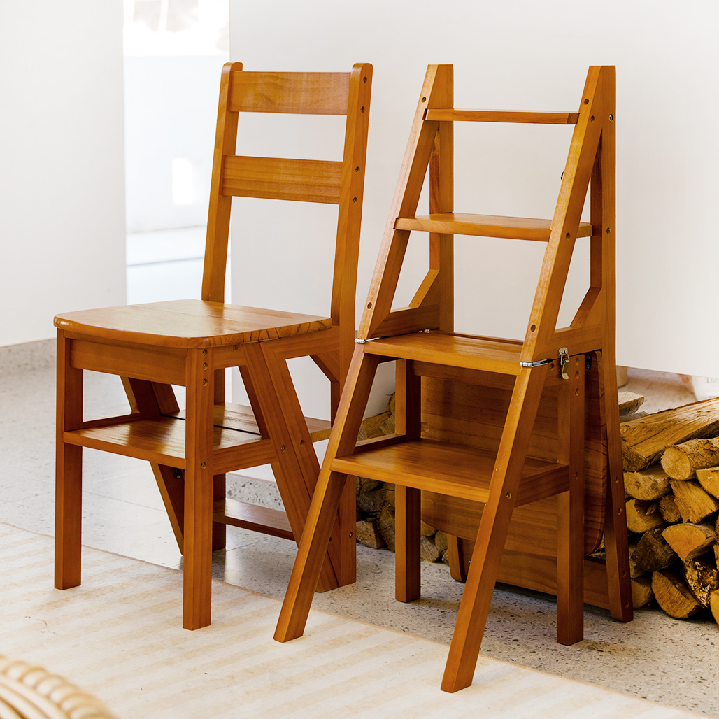 卡铁尔实木梯椅家用梯子椅子折叠两用梯凳室内多功能登高楼梯台阶-图0