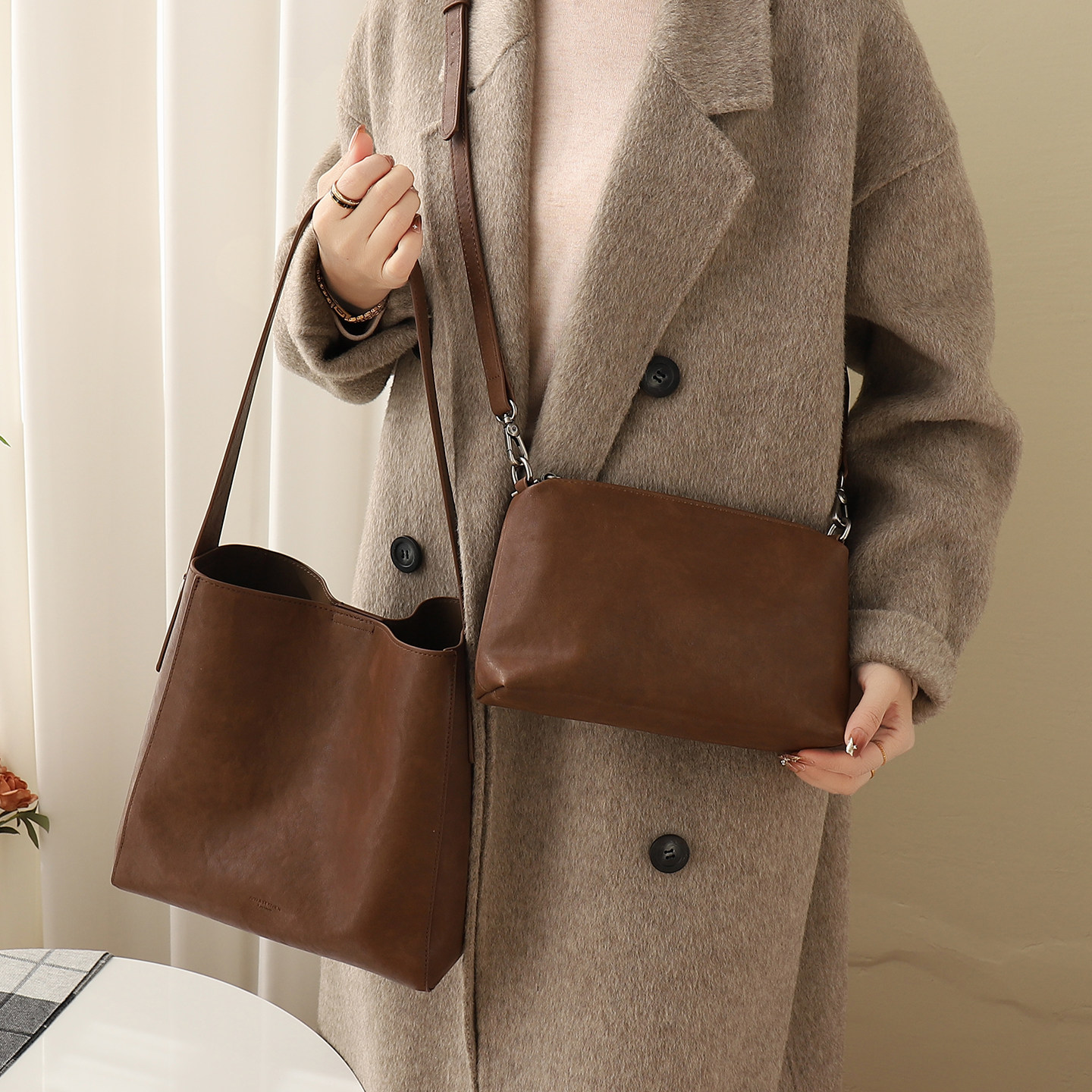 子母包女2026新款适合小个子水桶包软皮简约宽肩带百搭通勤斜挎包,淘宝优惠券,粉丝福利购,淘宝优惠卷