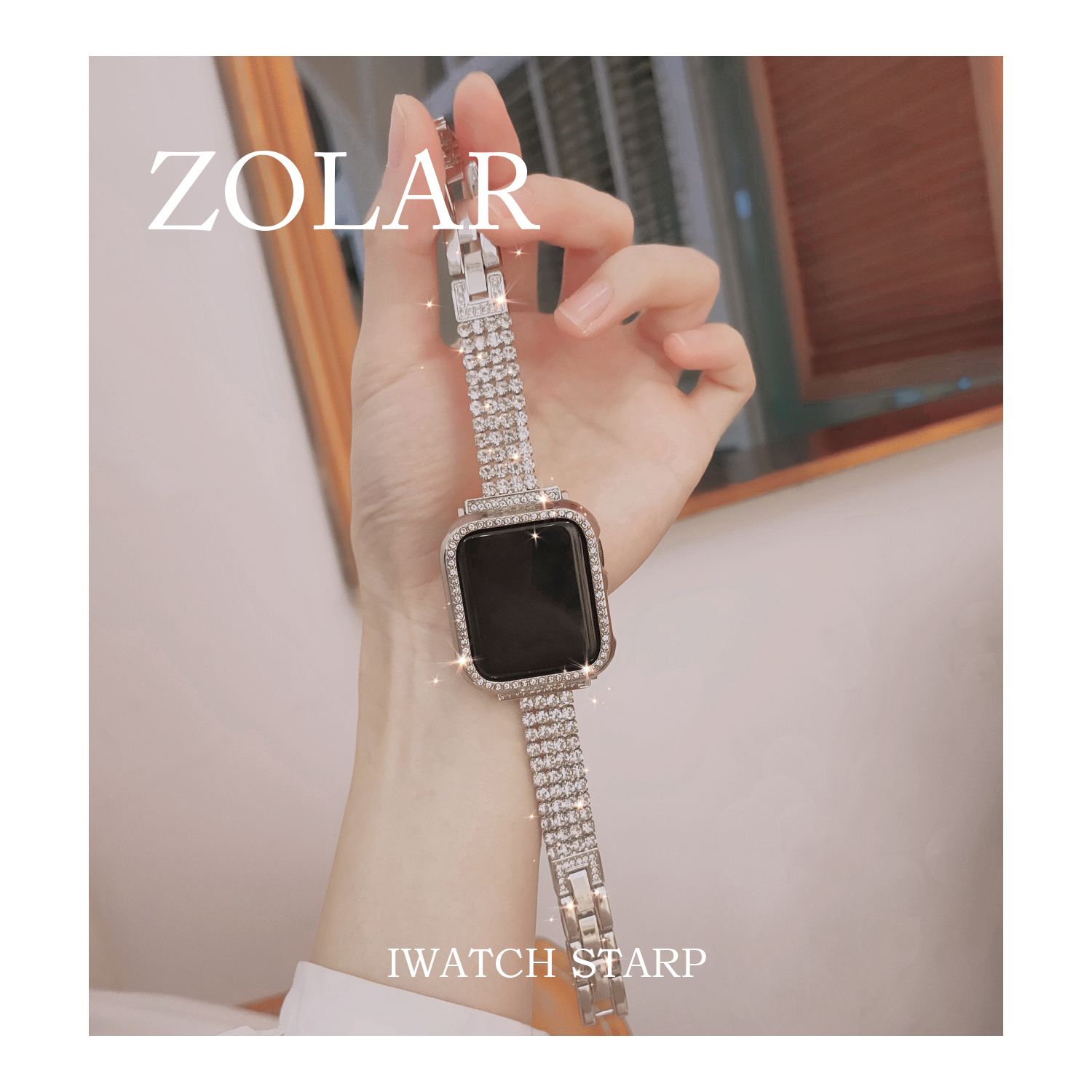 ZOLAR适用iwatch45678/se新款水晶镶钻满天星1/2/3代苹果表带金属-图1