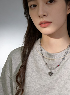 美拉德甜酷复古爱心串珠锁骨链
