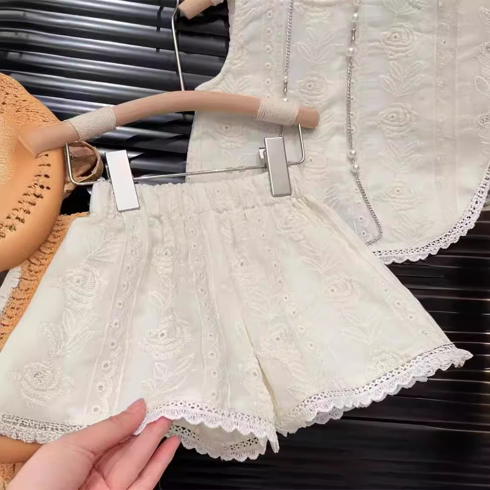 女宝宝夏季韩版洋气甜美套装小女孩薄款无袖背心短裤两件套潮亲子 - 图2