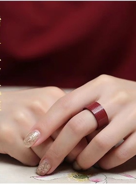 紫金砂朱砂小众设计指环戒指