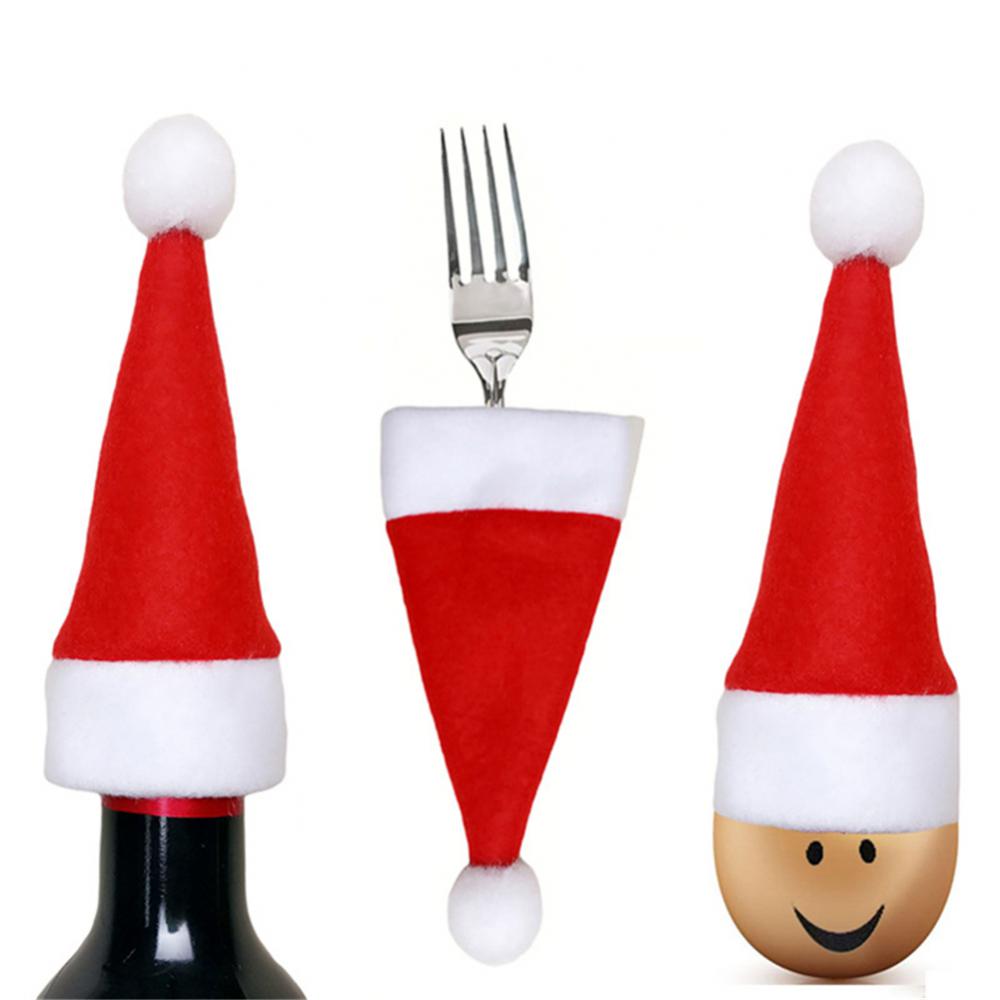 1/10/30PCS Mini Christmas Hat Cutlery Set Wine Bottle Christ