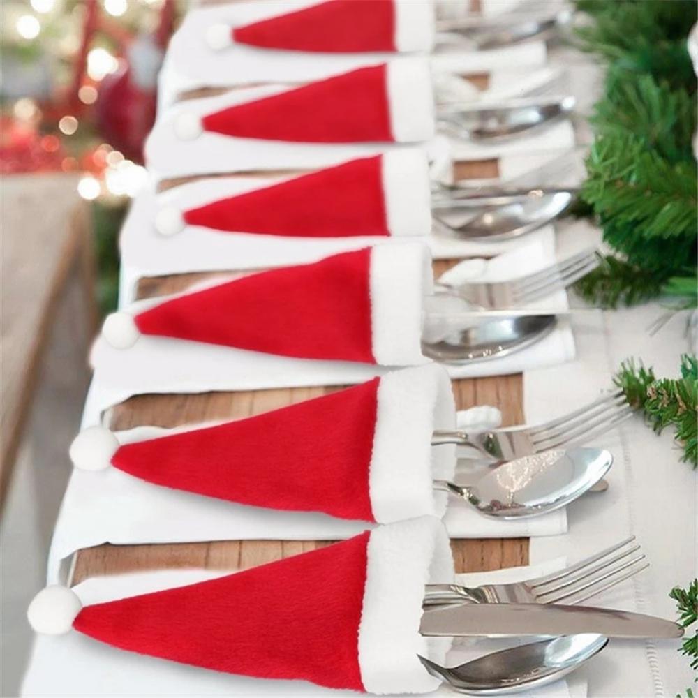 1/10/30PCS Mini Christmas Hat Cutlery Set Wine Bottle Christ