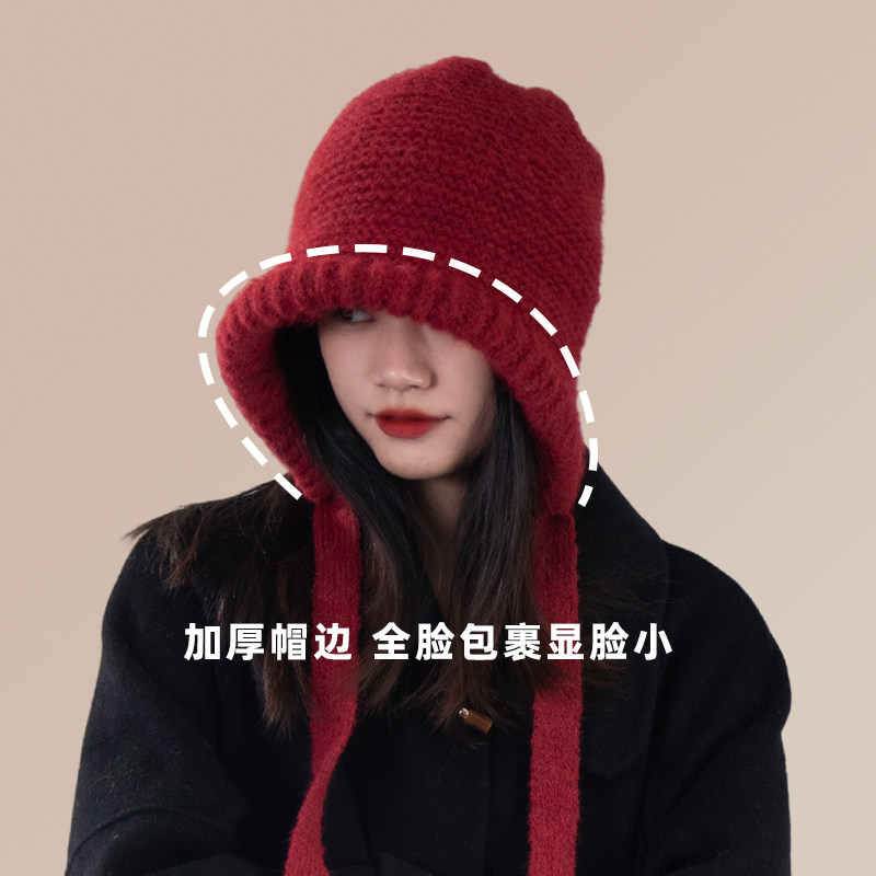 包包帽大头围毛线帽女秋冬可爱包头帽绑带巴拉克拉法帽毛绒针织帽,淘宝优惠券,粉丝福利购,淘宝优惠卷