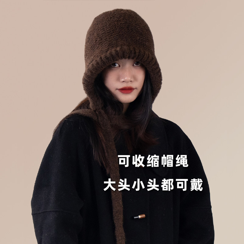 包包帽大头围毛线帽女秋冬可爱包头帽绑带巴拉克拉法帽毛绒针织帽,淘宝优惠券,粉丝福利购,淘宝优惠卷