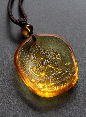 厂家直销琉璃四臂观音菩萨吊坠男女守护神挂件项链藏传饰品