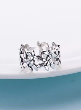 925纯银宽戒指女镂空夏季复古心ins超仙食指戒女生开口单人戒