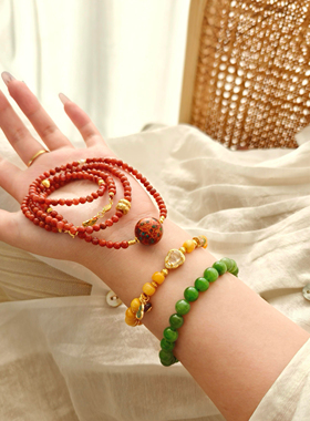 天然南红玛瑙小米珠项链女款本命年红色大漆毛衣链新中式国风长款