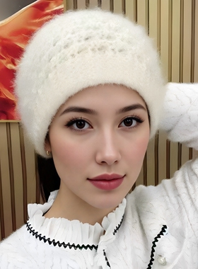 新款女秋冬帽子保暖针织发带发饰绒线护耳柔软遮白发舒适高级感
