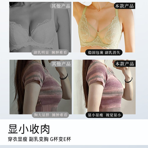 莱动大码内衣女薄款大胸显小胸全罩杯聚拢收副乳防下垂超薄文胸罩 - 图1