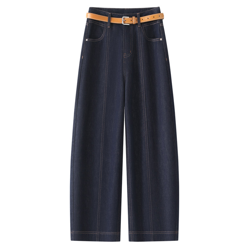 丹宁蓝小个子天丝阔腿牛仔裤女春季2026新款宽松直筒九分裤配腰带,淘宝优惠券,粉丝福利购,淘宝优惠卷