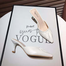 Hong Kong Baotou Lazy Half Slippers Female outside wearing Han version Summer New thin heel High heel mesh Red sandals Pointed Shoes