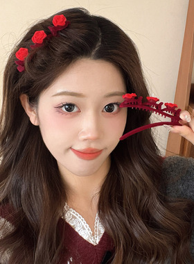 爱红色爱心植绒编发发夹女