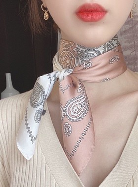 丝巾印花70立体围巾丝小领巾职业装新款丝巾字母仿真复古批发