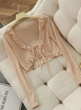 夏季新款百搭蕾丝小披肩外套短款长袖防晒衫外搭开衫薄款空调衫