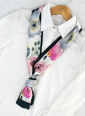 长条细窄百搭时尚缎面丝巾高级感日常通勤长领巾大气女士围巾