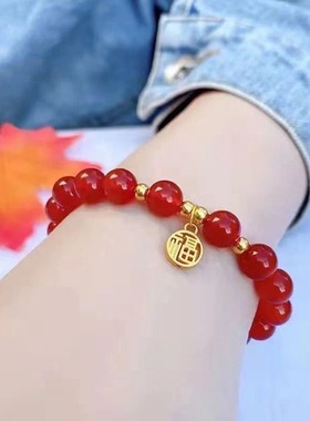 红色喜庆好事花生仿玉花生手链女生isn小众设计新款首饰