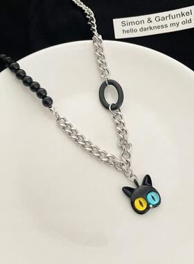 黑色搞怪猫咪项链女嘻哈甜酷锁骨
