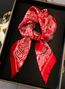 跨境新款小方巾仿真丝丝巾头巾春夏围巾韩版印花护颈围脖职业