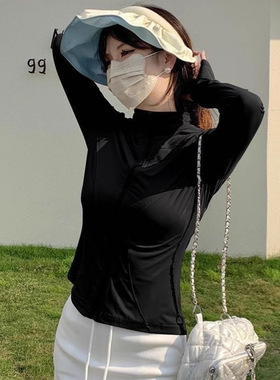 黑色冰丝修身立领防晒衣女夏季新款瑜伽服防紫外线户外运动上衣