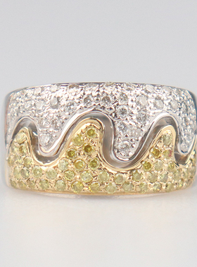 「95新」日本进口商品群镶双色钻石戒指K18WG/K18YG525号BRANDOFF