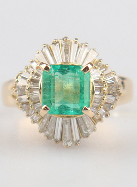 中古「95新」祖母绿切工戒指