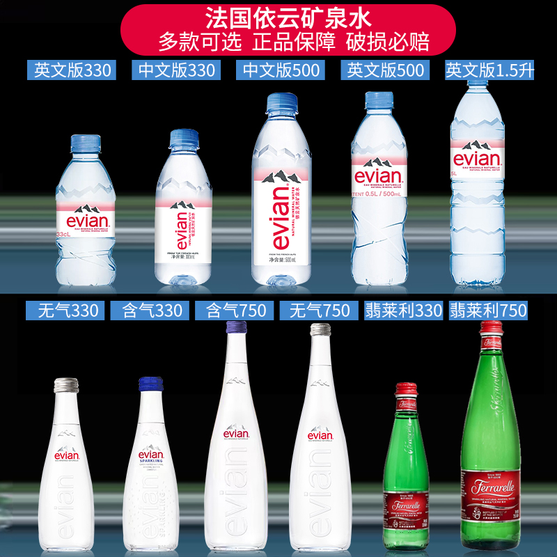 evian依云矿泉水330/500ml整箱玻璃瓶进口高端天然弱碱性饮用水-图1