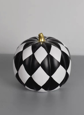 现代简约黑白格纹南瓜创意摆件样板房名宿儿童房客厅玄关软装饰品