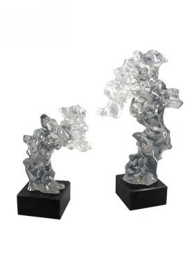 新中式创意透明太湖石雕塑摆件样板间售楼部书房办公桌酒柜摆设品