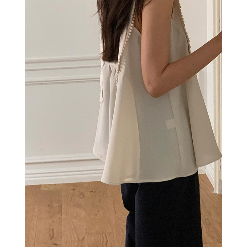 韩国chic26夏日新品法式小众方领花边拼接无袖背心上衣减龄娃娃衫,淘宝优惠券,粉丝福利购,淘宝优惠卷