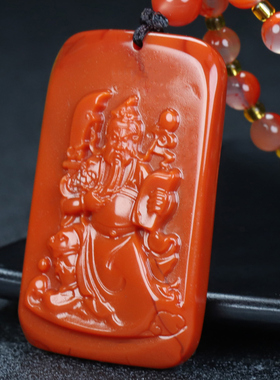 【原矿】天然凉山南红玛瑙柿子红关公吊坠原石挂件项链男女款199
