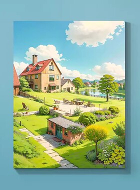 绿色家园diy数字油画2024新款风景手绘画画填色消磨时间手工挂画