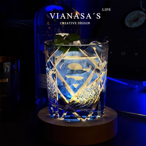 VIANASAS江户切子超人Superman水晶威士忌酒杯高级感洋酒杯送礼物 - 图1