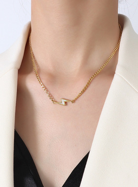 ins欧美复古白贝闪电钛钢项链女