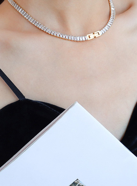 钛钢镀金满钻锆石女轻奢重工项链