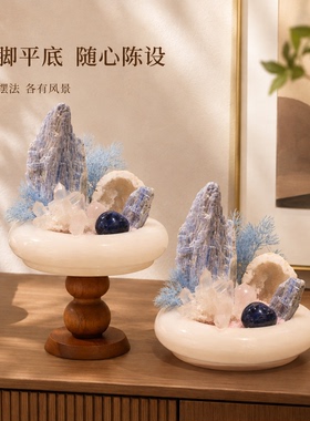 天然水晶簇玉石盆栽招财装饰摆件