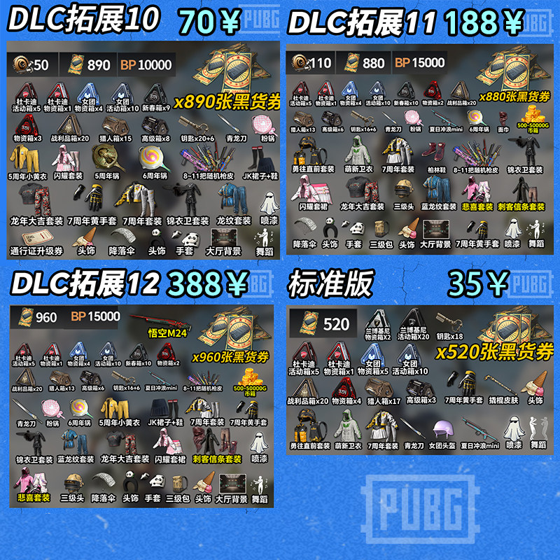 绝地求生pubg黑货票券账号pubg帐号吃鸡号杜卡迪票卷成品皮肤竞技