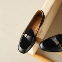 Ocnltiy set foot coarse heel genuine leather single shoe woman 2023 spring autumn new womens shoes fashion Heel Casual Lefu Shoes